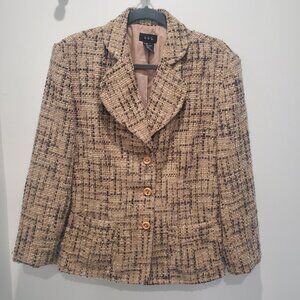 Lovely R.Q.T. Brown & Tan Tweed Lined Blazer with Gold Metallic Treads  18